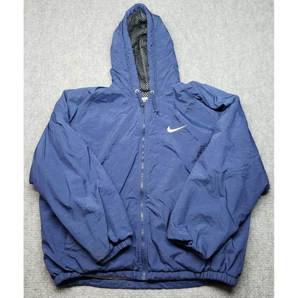 Nike Other - Nike Windbreaker Jacket Mens Size L Blue Solid Pockets Hoodie Full Zip Nylon